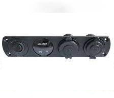 Разветвитель врезной 2USB+вольтметр+гнездо под прикуриватель+кнопка вкл. (с кабелем) 12V-24V RV09