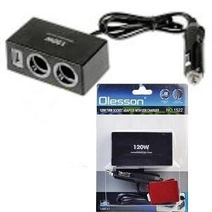 Разветвитель в прикуриватель 2 гнезда+1USB Olesson 1522 (RV-009)