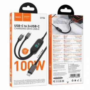 Кабель для зарядки 2в1 HOCO U156 Type-C- Type-C/Type-C 1.2м. 100W (01549)