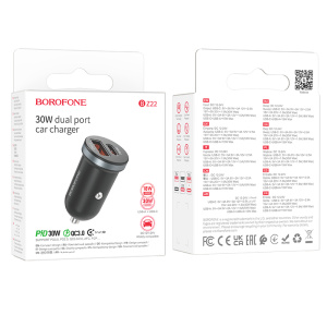 Разветвитель в прикуриватель 1USB и 1 Tupe-C PD BOROFONE BZ22 PD 30W + QC 3.0 (46682)
