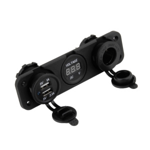 Разветвитель врезной 2USB + вольтметр + разъем под прикуриватель (3 в 1) 12V-24V RV08