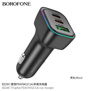Разветвитель в прикуриватель 1USB и 2 Tupe-C PD BOROFONE BZ28C 60W (48223)